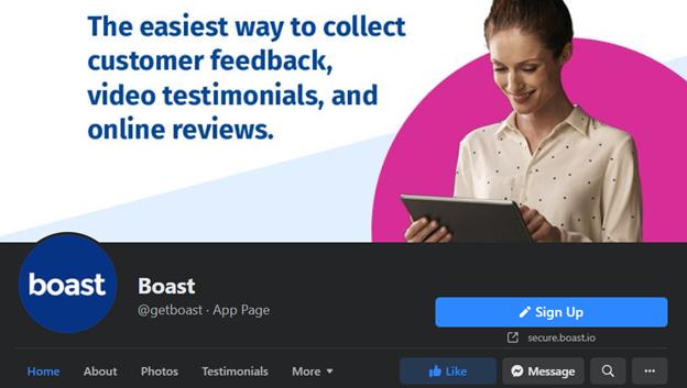 Boast facebook page - Video Review Marketers