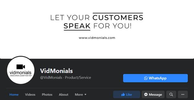 VidMonials Facebook page - Video Review Marketers