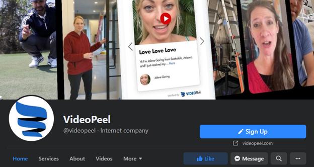 VideoPeel facebook page - Video Review Marketers