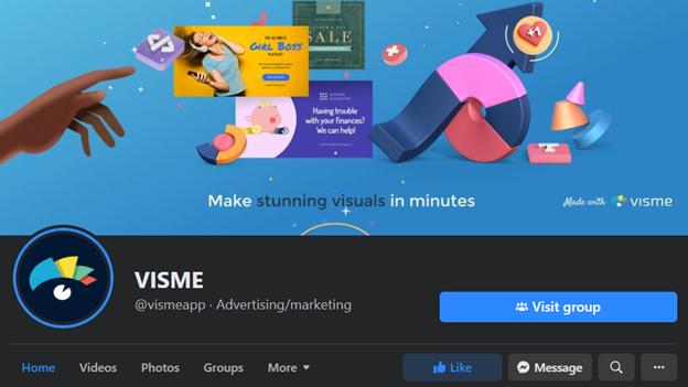 Visme Facebook Page - Video Review Marketers