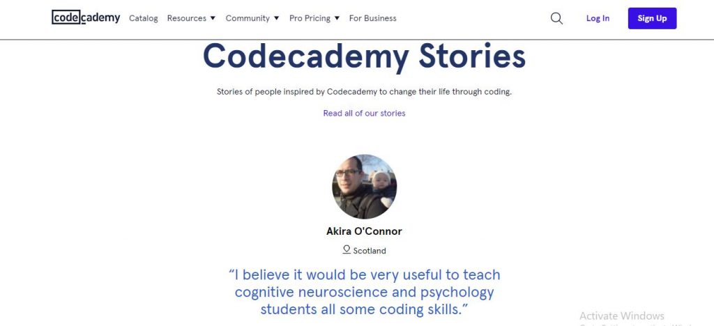 Customer Testimonial of Codecademy