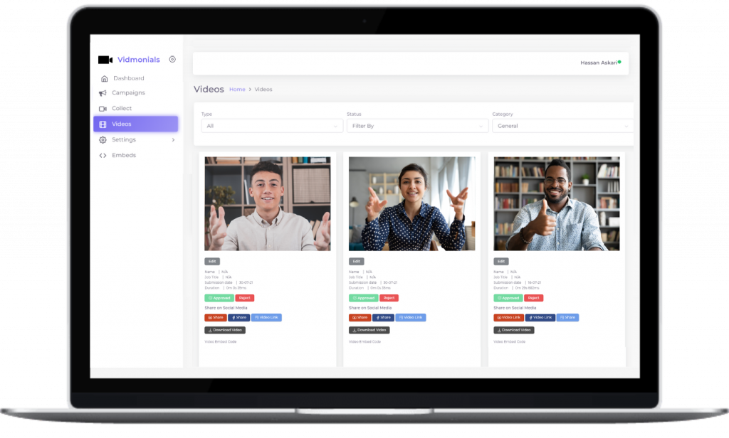 vidmonials video library
